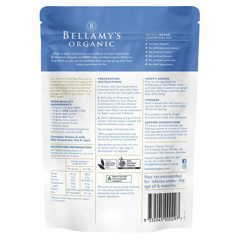 Bellamy's 贝拉米香草米糊 6+ 125g 2